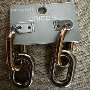 NEW Chico’s Nickel Free Chain Link Silver and Gold Earrings